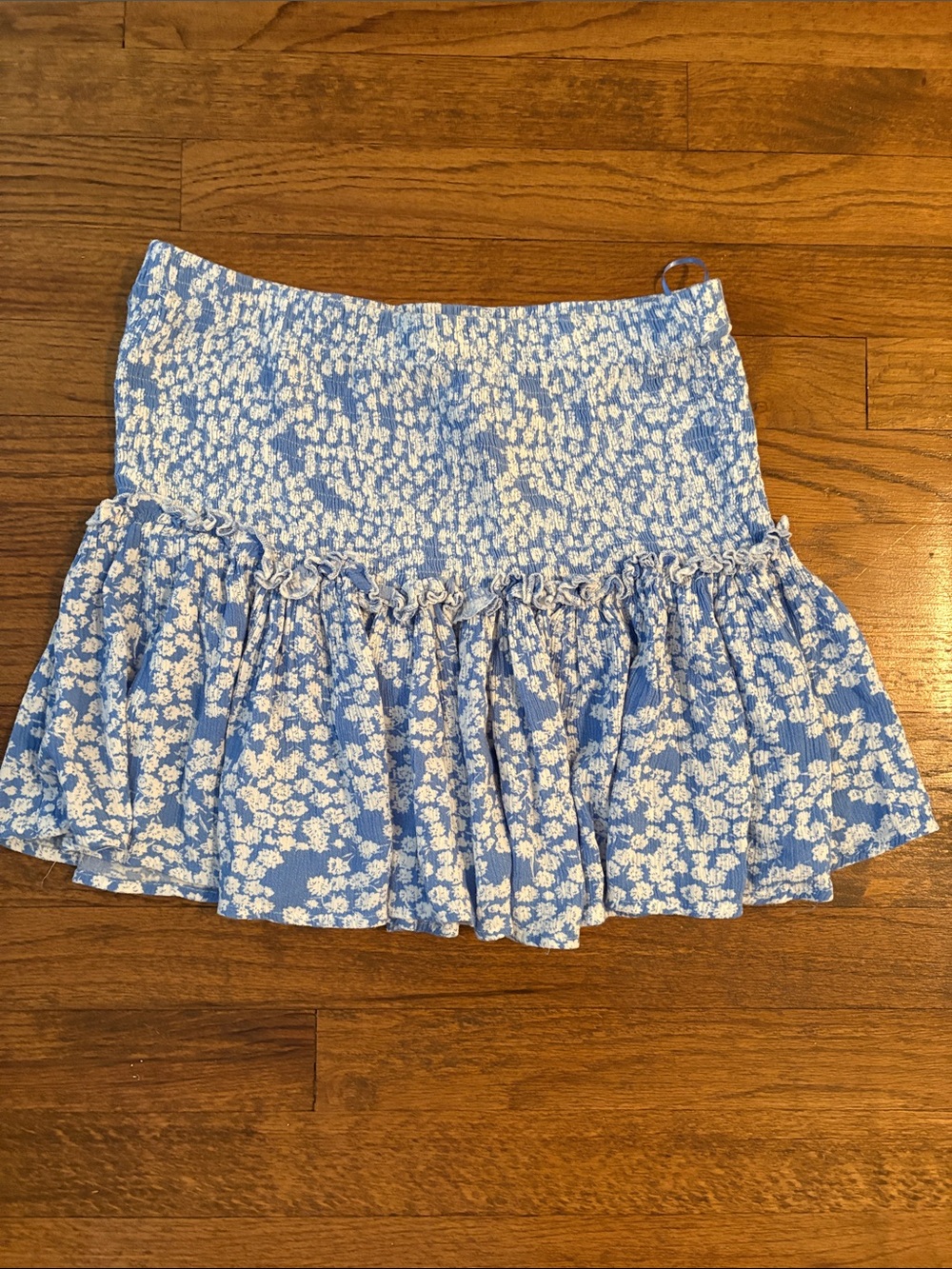 Light Blue Floral Smocked Ruffle Mini Skirt